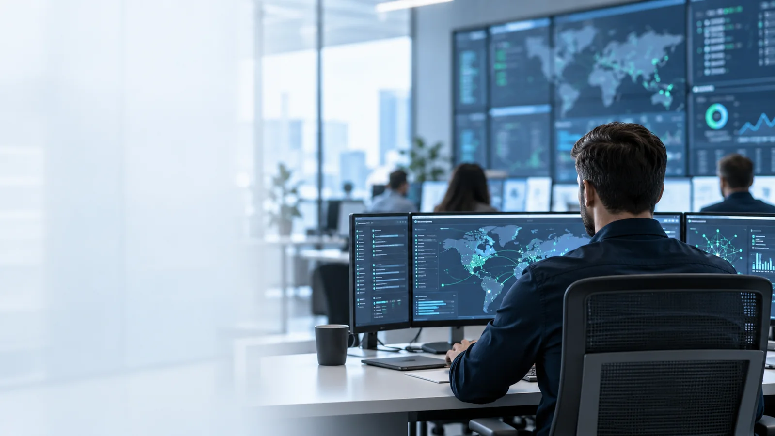 A managed IT engineer monitoring business systems in a network operations centre
